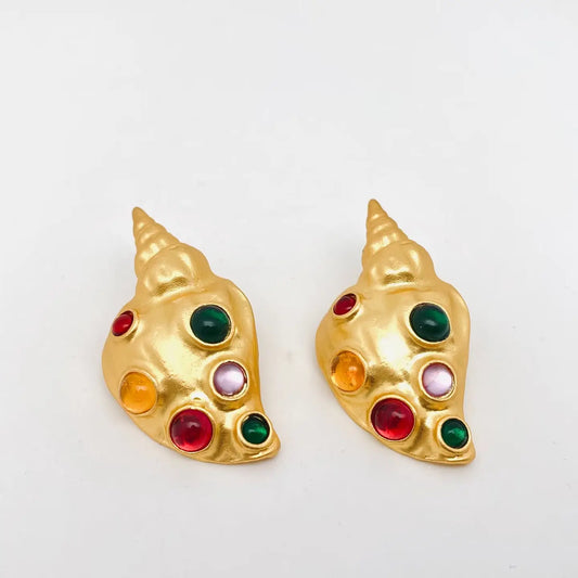 GOLD AND SEA GLASS CONCH EARRINGS