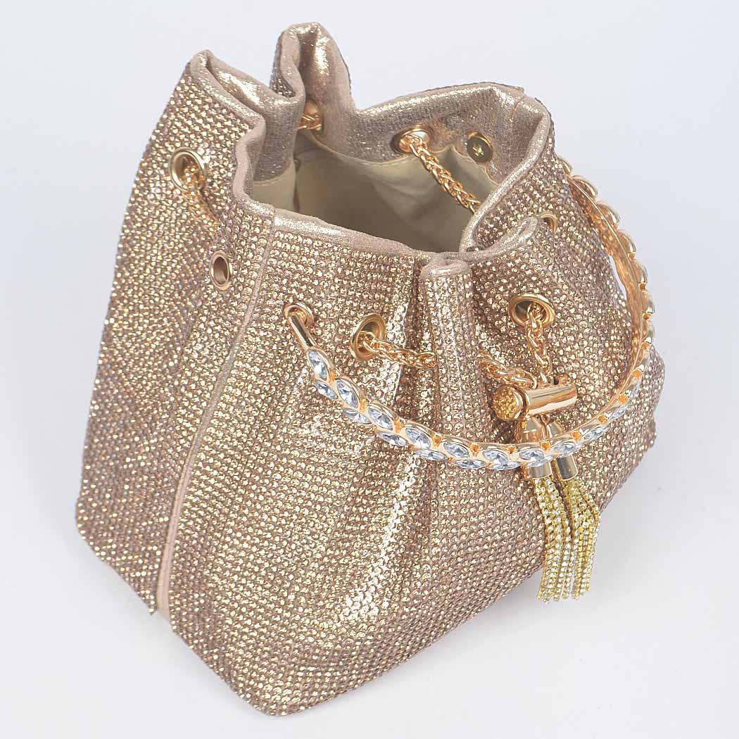 Rhinestone Top Handle Bucket Bag