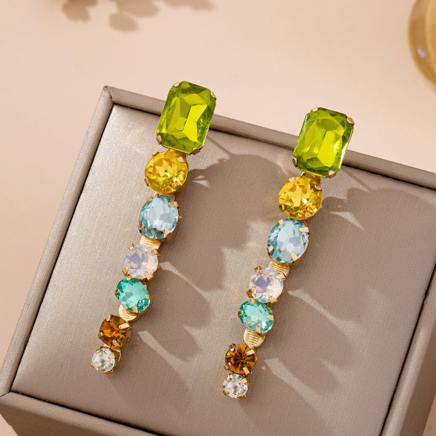 Rainbow Gem Drop Linear Earrings
