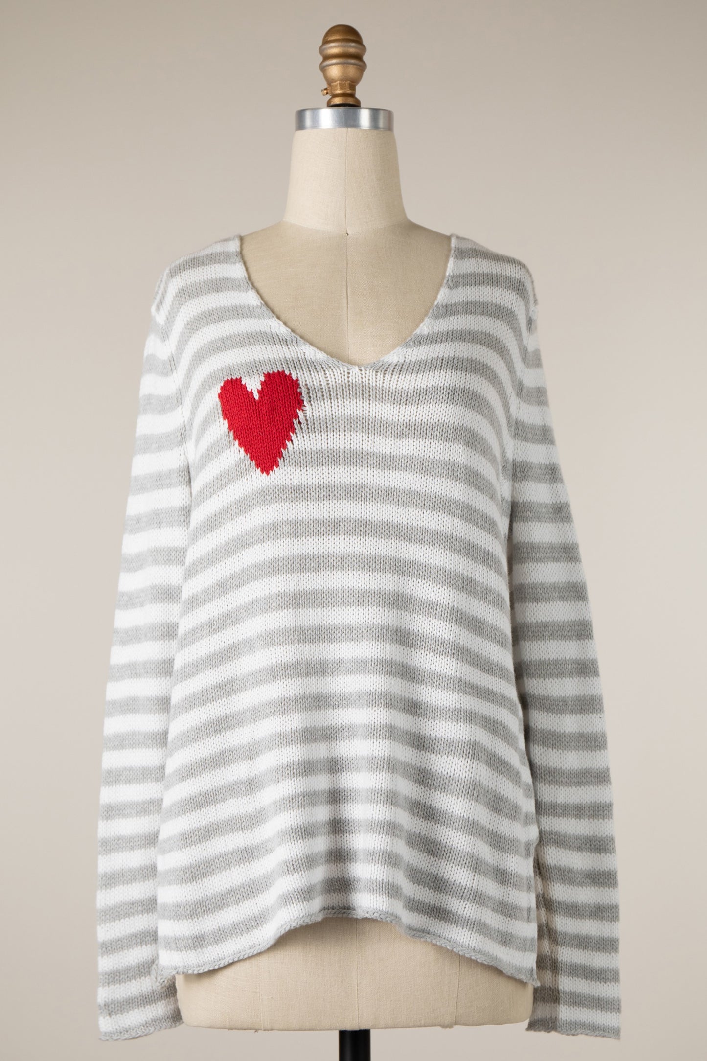 RED HEART STRIPED KNIT SWEATER
