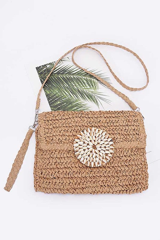 AMELIA STRAW SHELL FLAP CLUTCH