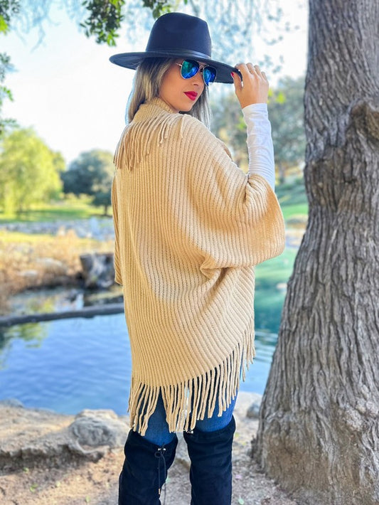 HEATHER'S SOLID KNITTED CARDIGAN W/ TASSELS