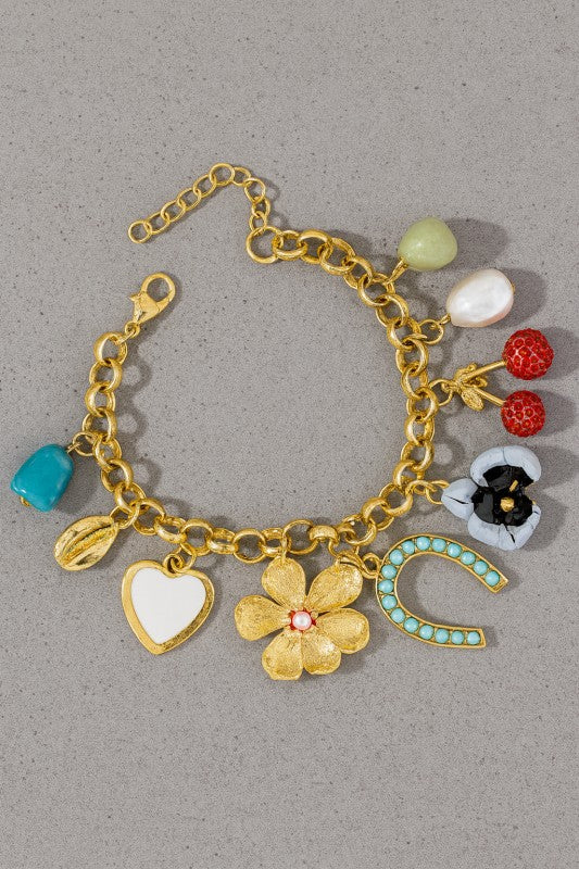 COLORFUL ACCENT GOLD CHARM BRACELET