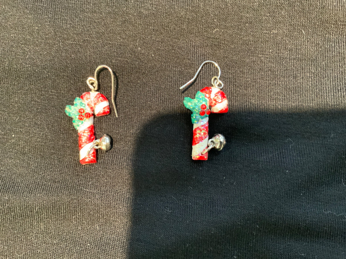 MINI CANDY CANE BELL EARRINGS