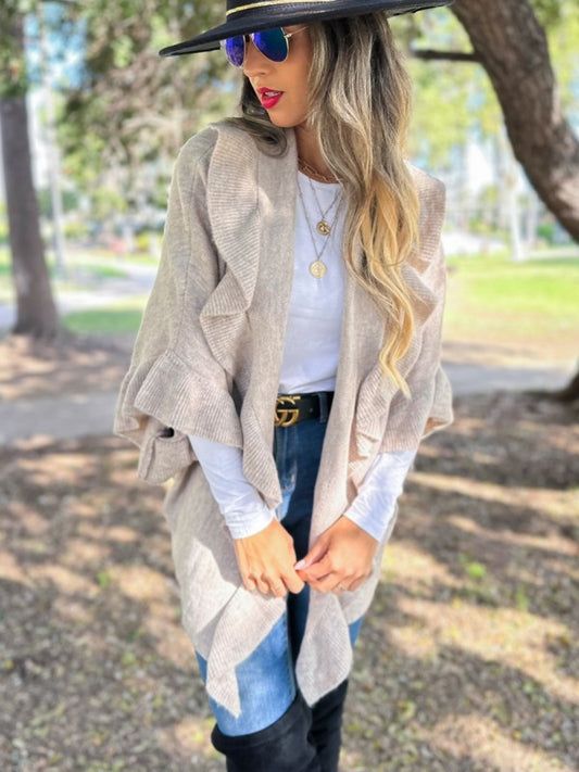 BECCA'S SOFT KNIT RUFFLE CARDIGAN