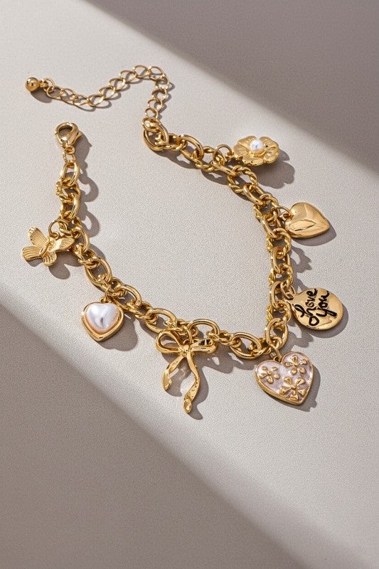 AMIRI HEART & BOW CHARM BRACELET