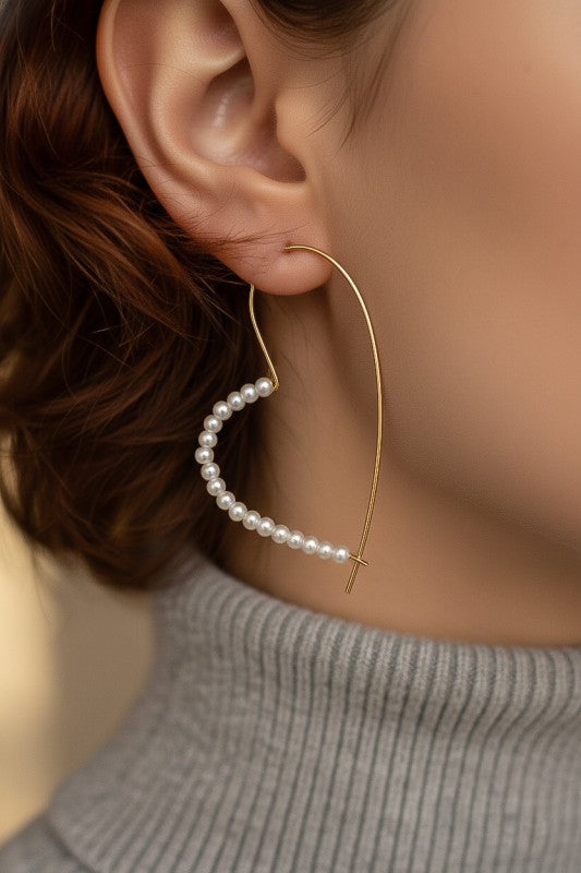 BRASS WIRE HEART PEARL EARRINGS