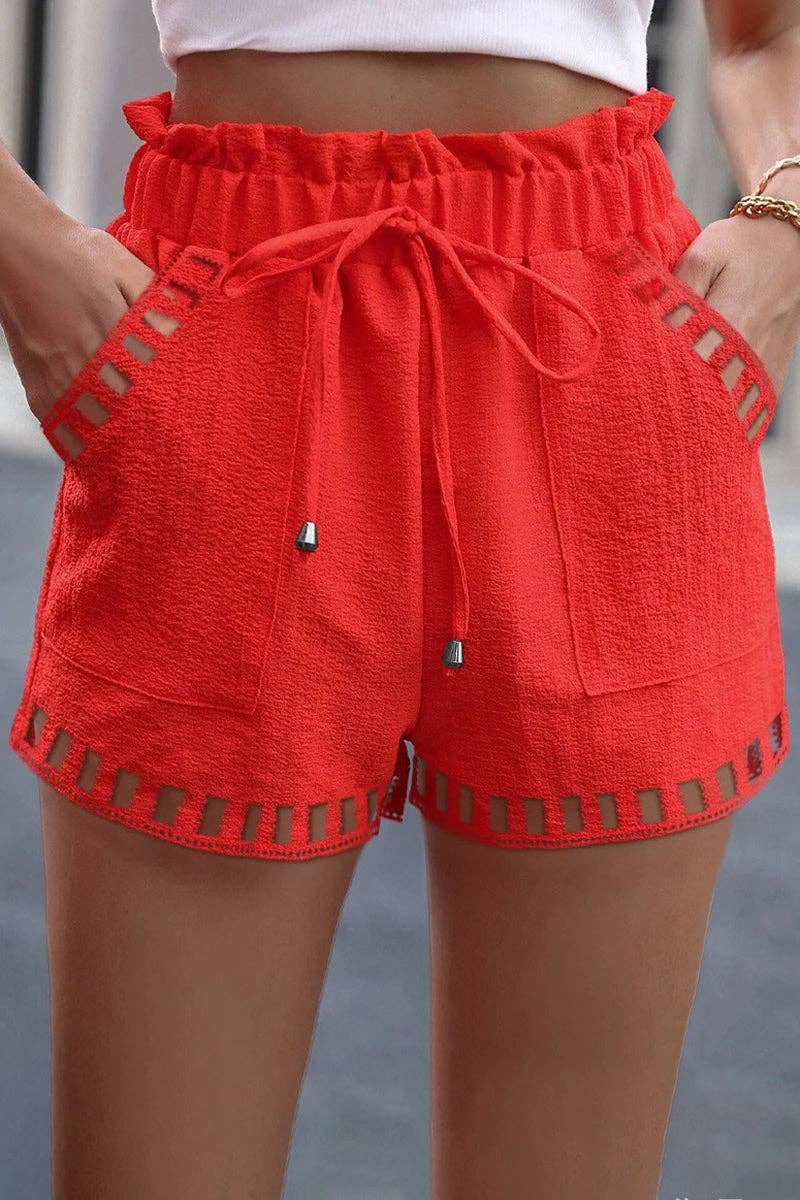 Laser Cut Stylish Drawstring Casual Shorts