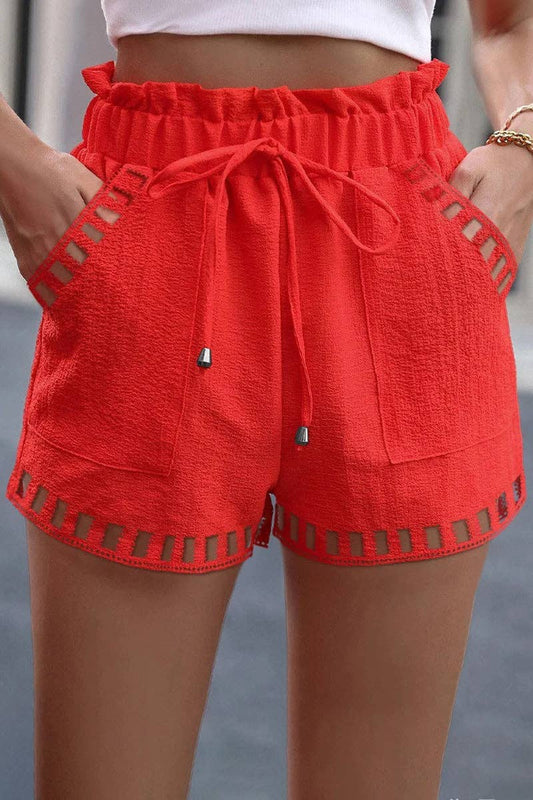 Laser Cut Stylish Drawstring Casual Shorts