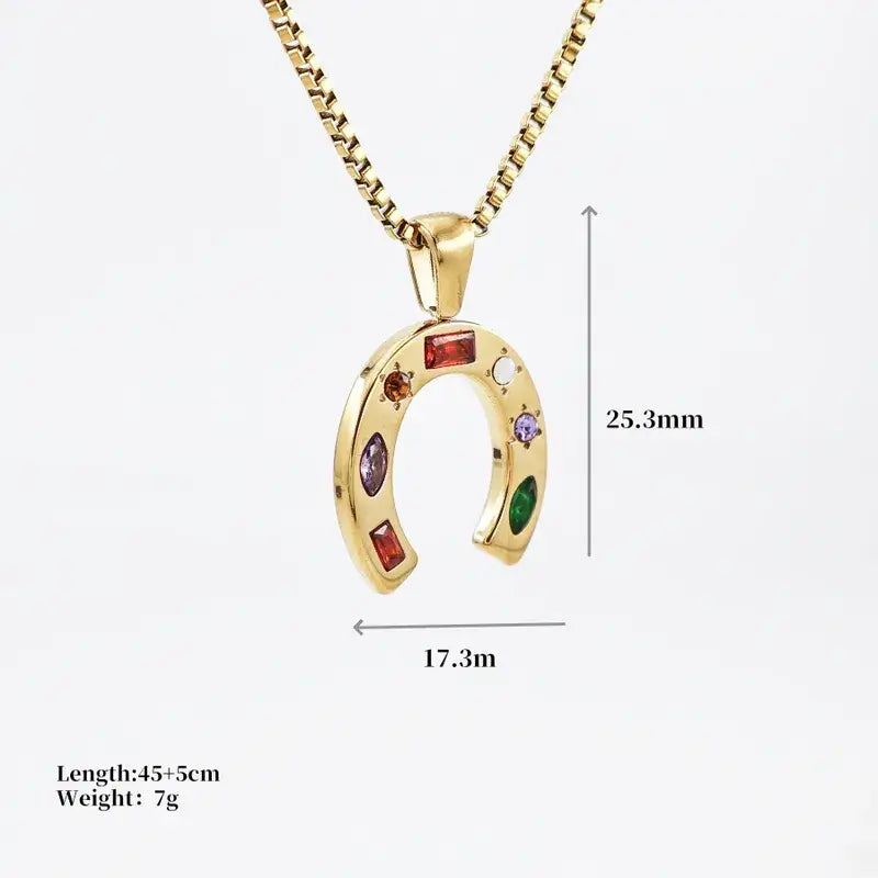 18K Gold Plated Horseshoe Pendant Necklace – Stainless Steel