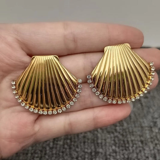 DIAMOND STUDDED SCALLOP EARRINGS