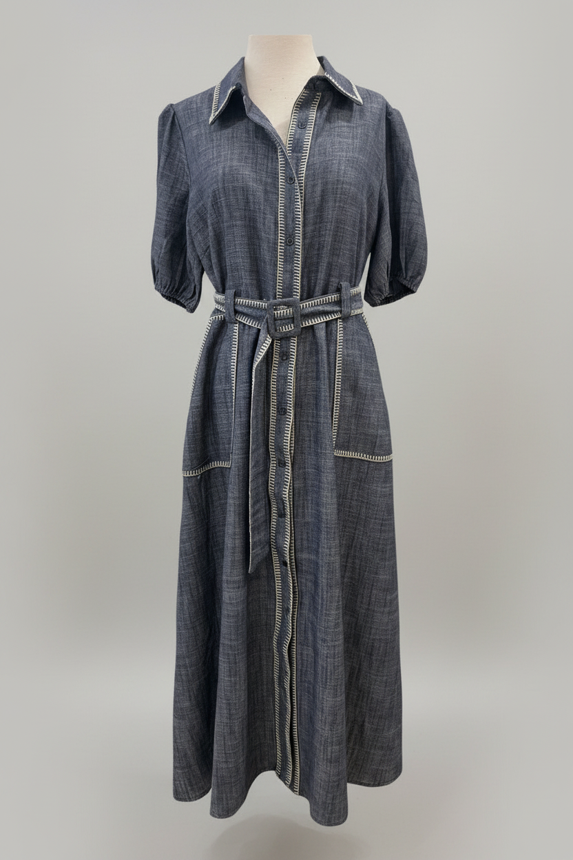 CHAMBRAY CONTRAST STITCH SHIRT DRESS