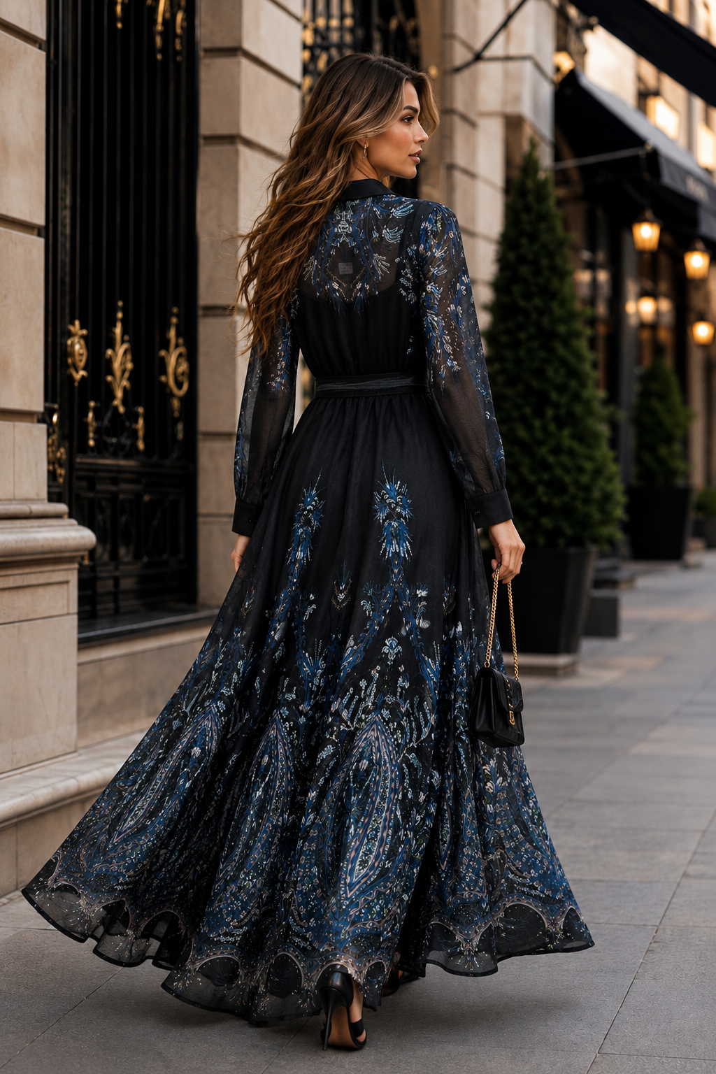 MIDNIGHT GARDEN ORGANZA MAXI DRESS