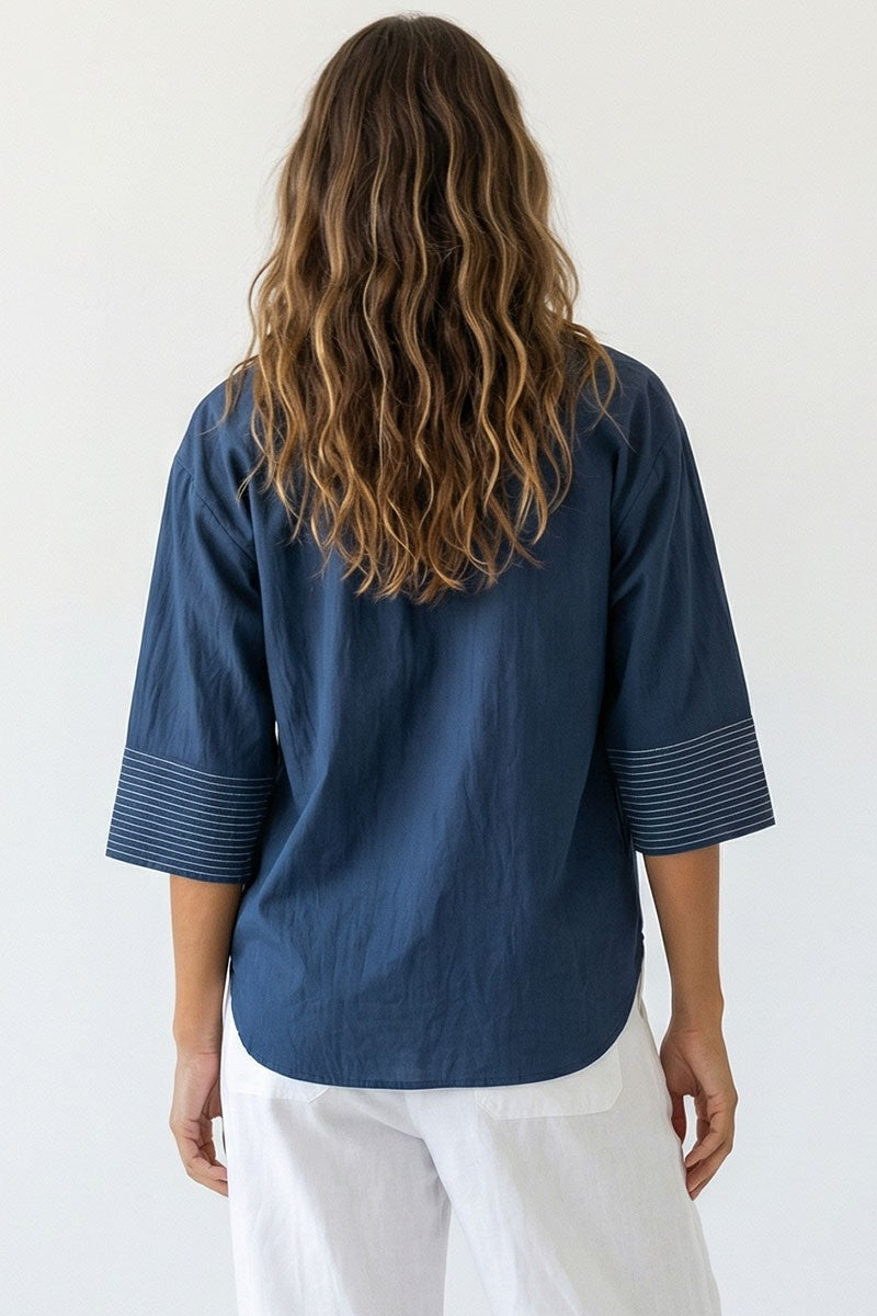 TRINITY CONTRAST STITCH POPOVER BLOUSE