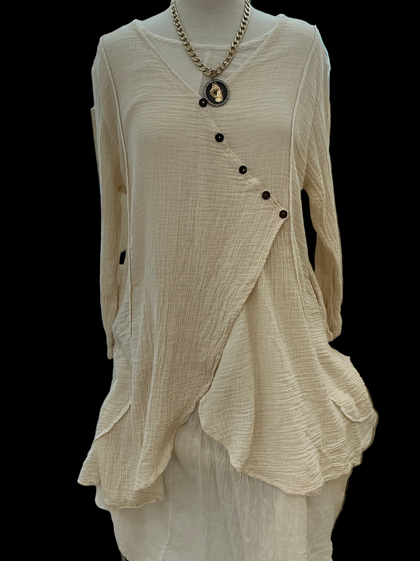 DIAGONAL BUTTONS LAYERED DRESS