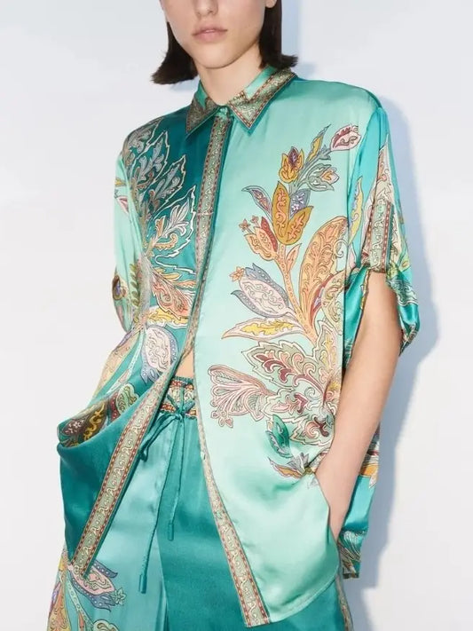 DAZZLING SATIN FLOWER TOP & PANTS SET