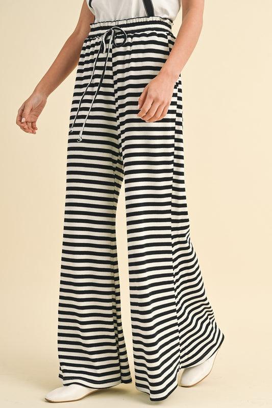 WAFFLE TEXTURED STRIPE KNIT WIDE PALAZZO PANTS