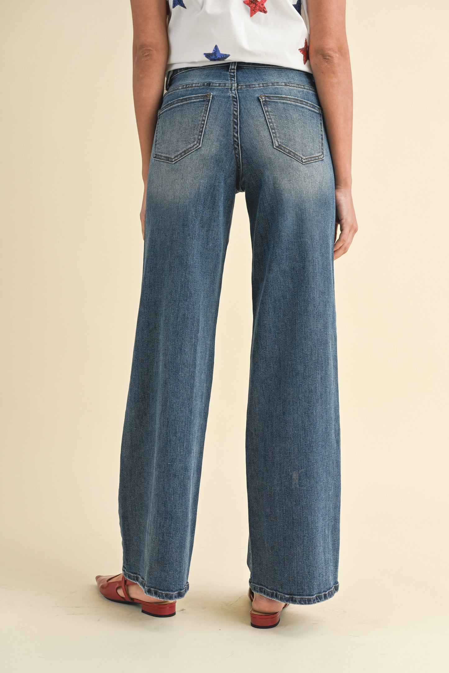 STRETCH HIGH RISE TUMMY CONTROL WIDE LEG JEANS