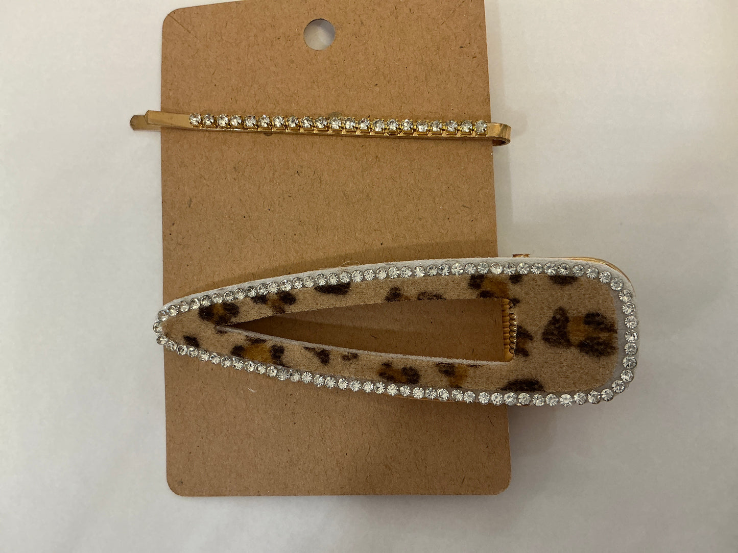 RHINESTONE EDGED CHEETAH BARRETTE SET