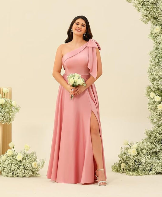 ONE SHOULDER BOW SLIT GOWN