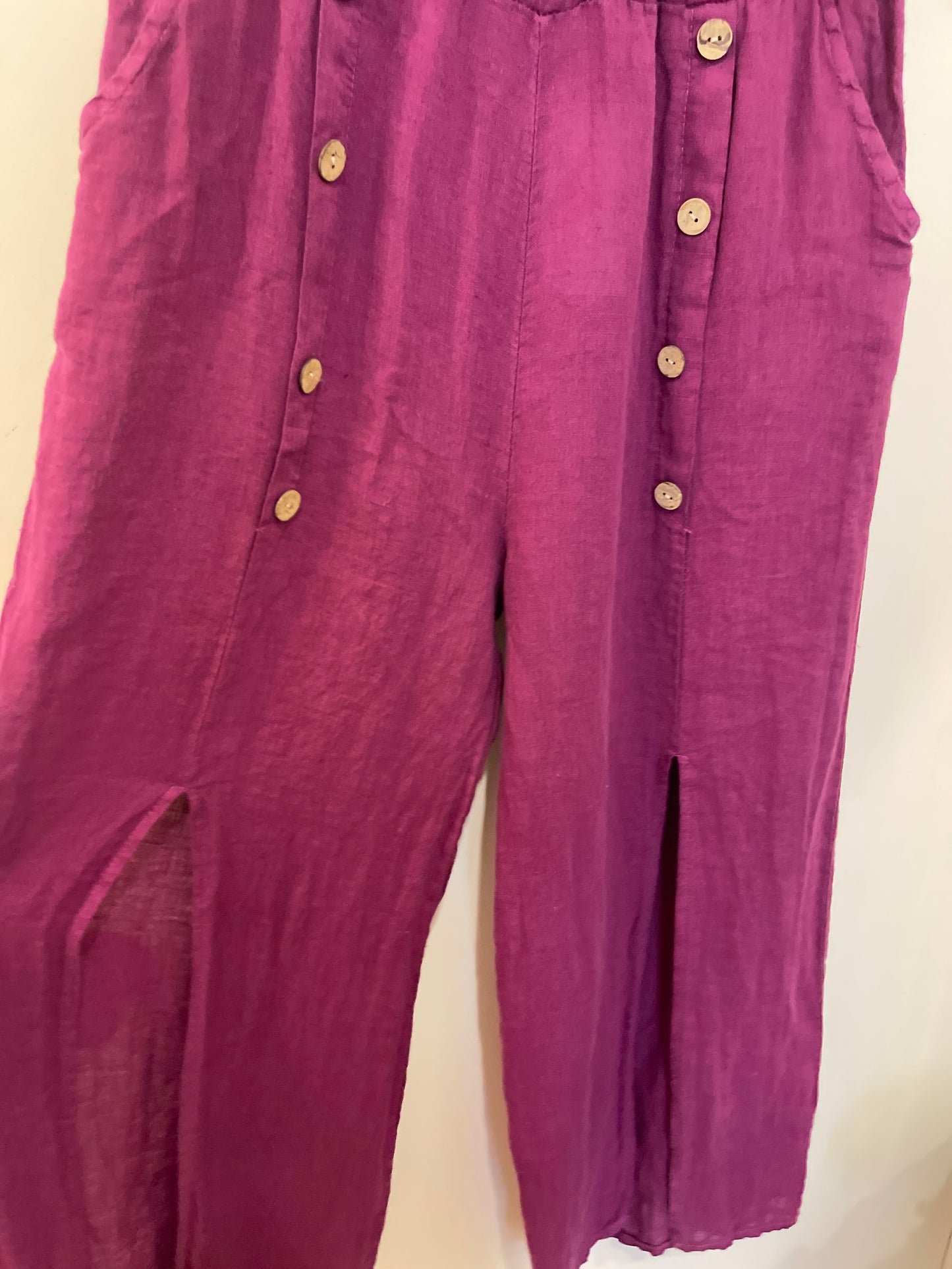 GRAPE LINEN SPLIT BUTTON PANTS
