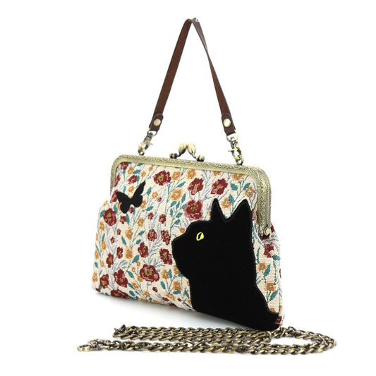 FLORAL BLACK CAT HANDBAG