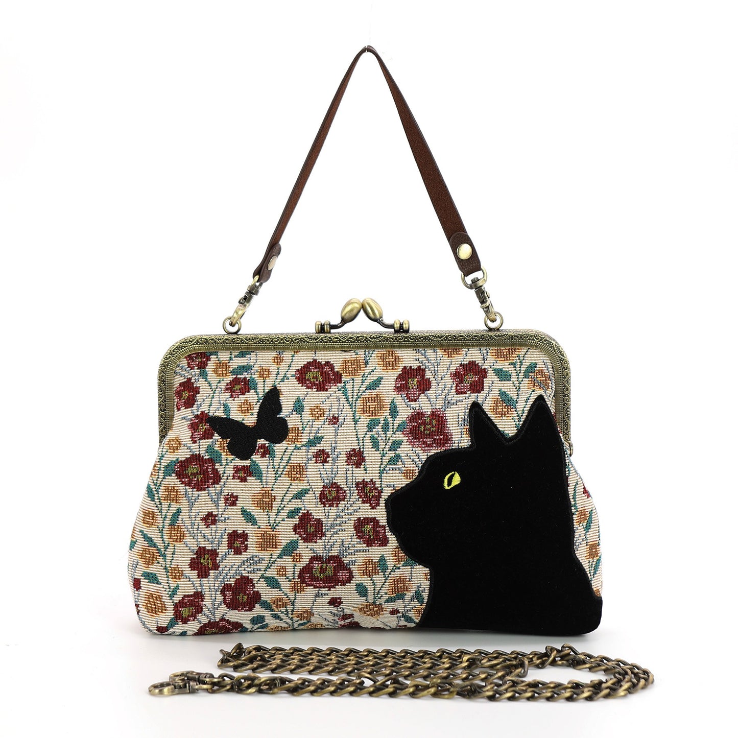 FLORAL BLACK CAT HANDBAG