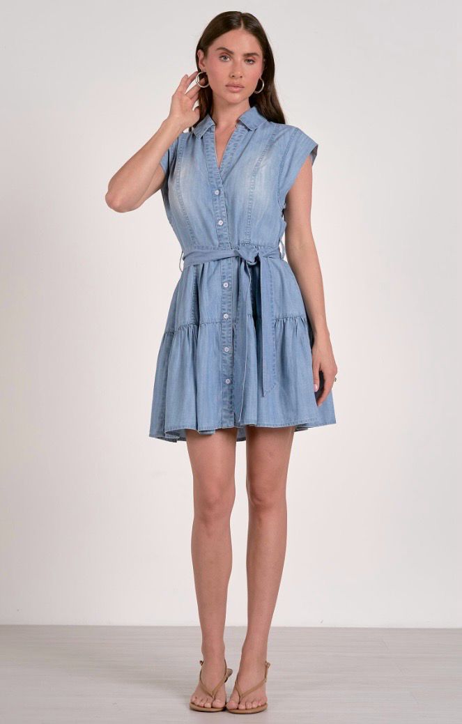 DENIM RUFFLE SHORT DRESS