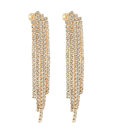 CRYSTAL FRINGE CLIP ON EARRINGS