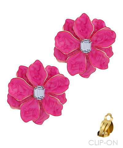 BIG FLOWER CLIP ON EARRINGS
