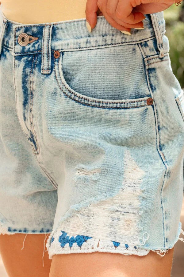 KYLE'S DENIM CROCHET DETAIL SHORTS