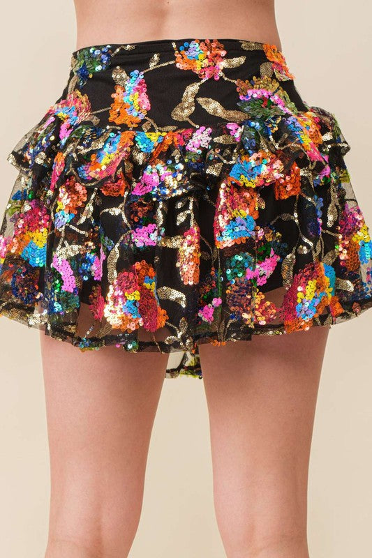 FRANCESCA SEQUINED FLOWER SKORT