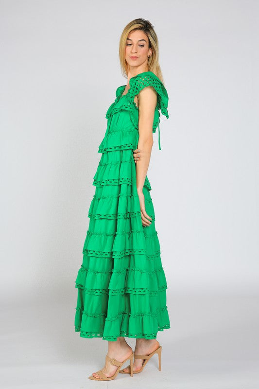 SLEEVELESS TIERED A-LINE LONG DRESS