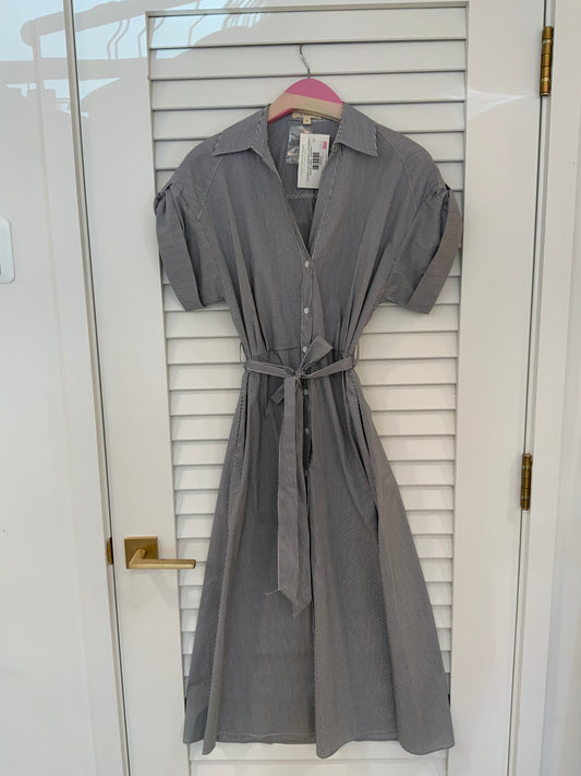 BLUE PINSTRIPE SHIRT DRESS WITH CUFF SLEEVE