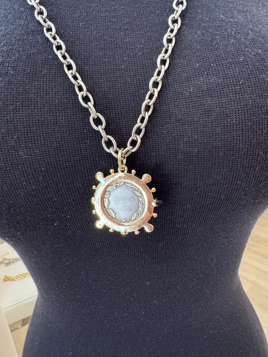 SILVER HORSE ONYX MEDALLION