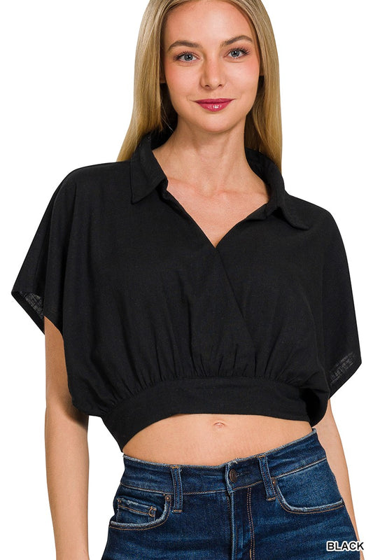 LINEN SURPLICE CROP TOP