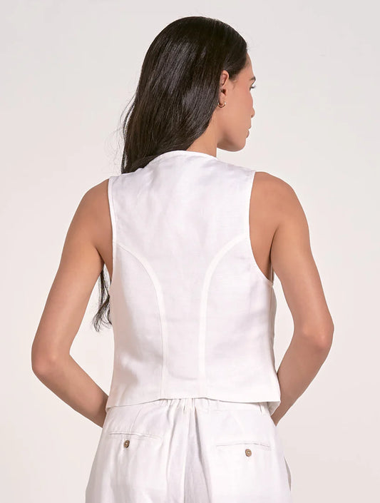 DINA'S LINEN WHITE HALTER VEST