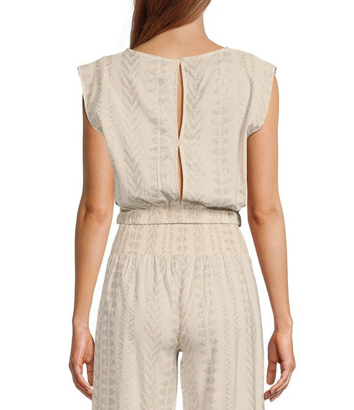 ZARA'S METALLIC ARROW PRINT CROPPED TOP