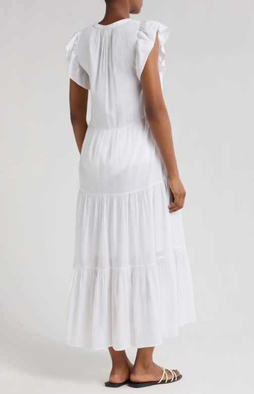 OLANDRIA'S WHITE RUFFLE SLEEVE MAXI DRESS