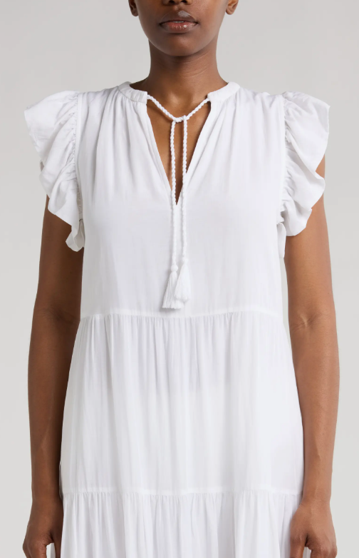 OLANDRIA'S WHITE RUFFLE SLEEVE MAXI DRESS