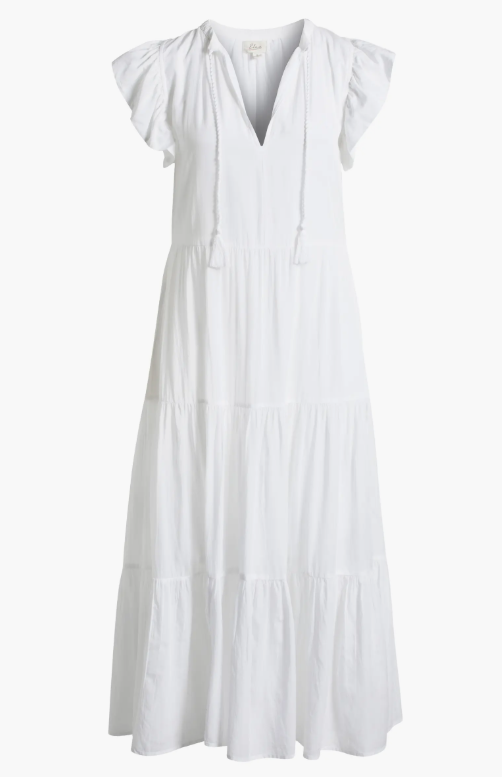 OLANDRIA'S WHITE RUFFLE SLEEVE MAXI DRESS