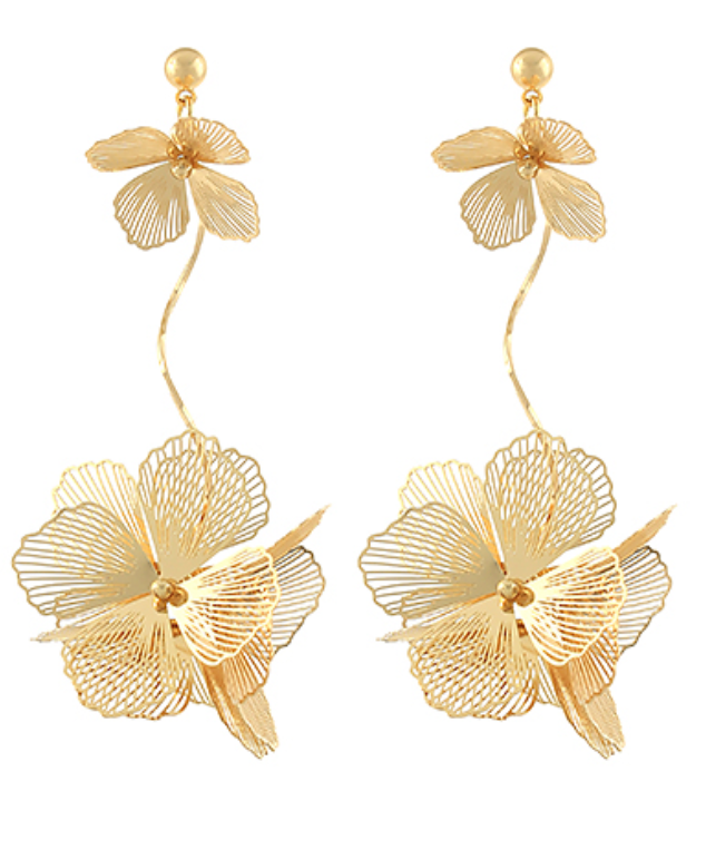 GOLD FLORAL DANGLE EARRINGS