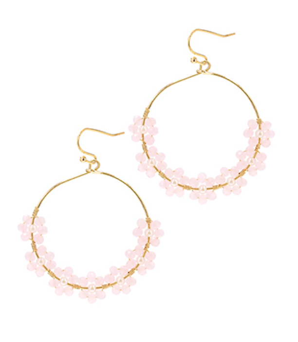 BEADED FLOWER DROP EARRINGS
