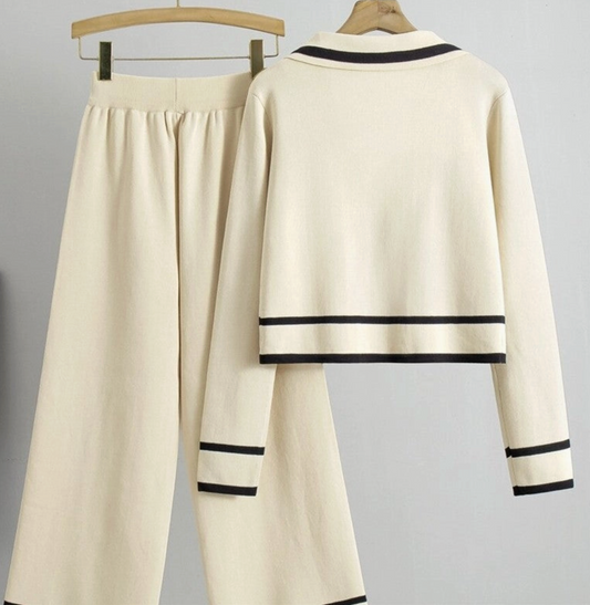 WIDE LEG PANTS AND CARDIGAN SWEATER KNITTED SET