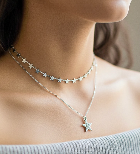 DOUBLE LAYER RHINESTONE STARS NECKLACE