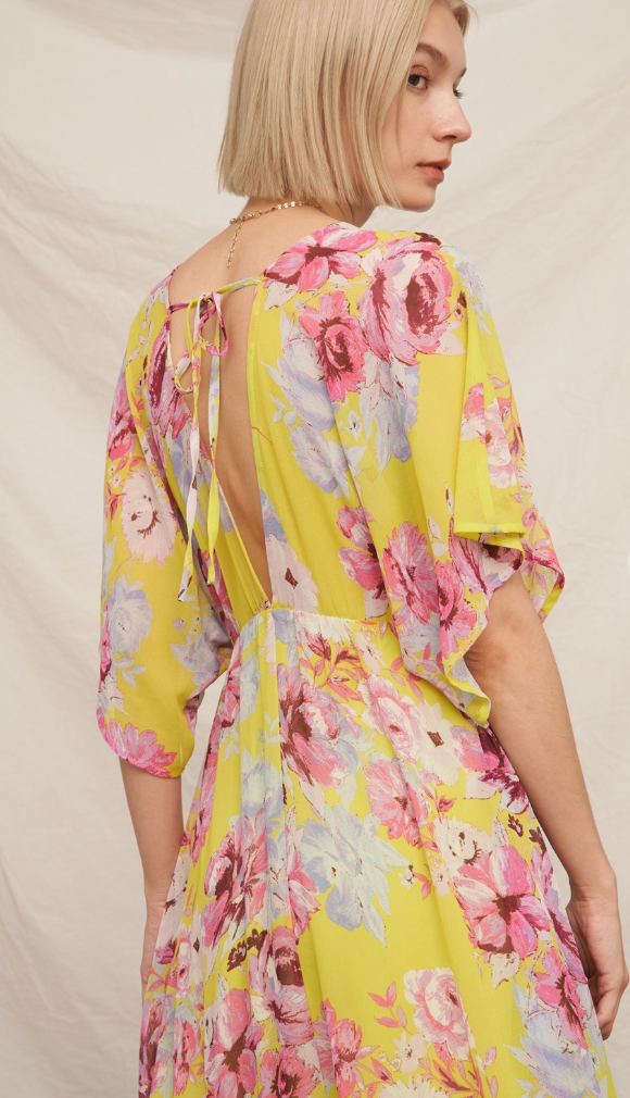 ALAINA FLORAL KIMONO MIDI DRESS