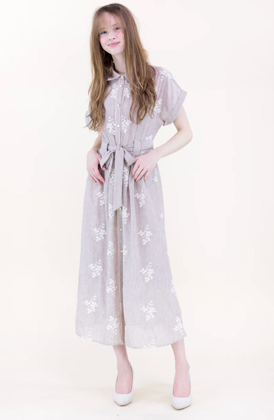 COTTAGE EMBROIDERED MAXI SHIRT DRESS