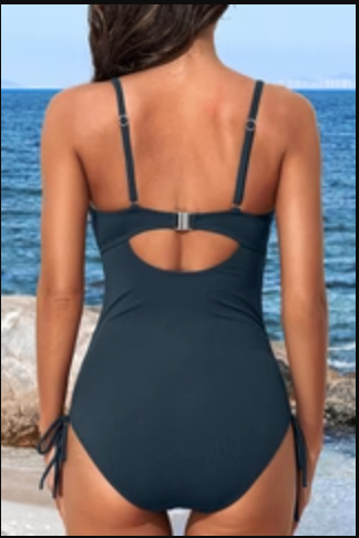 APRIL'S NAVY RIBBED DRAWSTRING SWIMSUIT