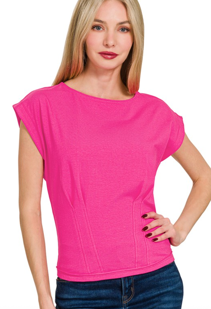 GATHERED WAIST ROUND NECK TOP
