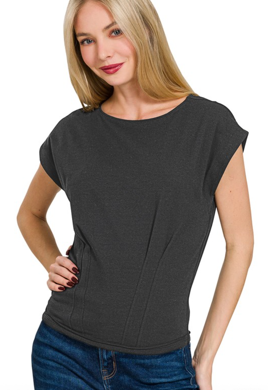 GATHERED WAIST ROUND NECK TOP